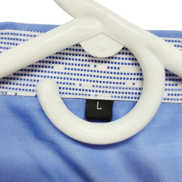 Mens Light Blue Long Sleeve Button-Down Shirt Spread Collar Black Size L - Picture 2 of 9